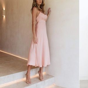 Pink Blush Satin Midi Dress